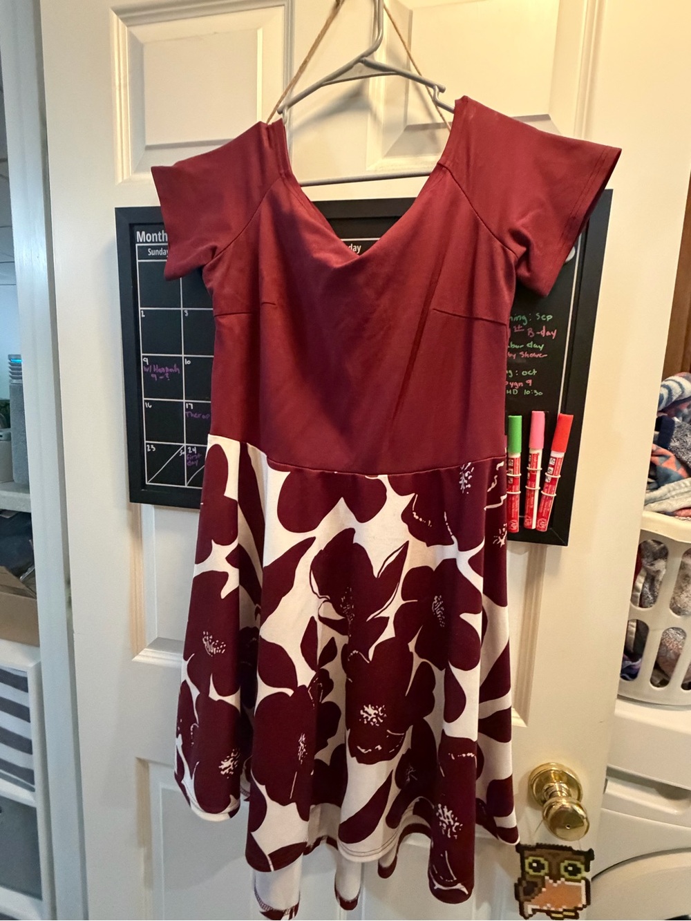 Women’s Wine and Ivory High-Low Floral Fit Dress